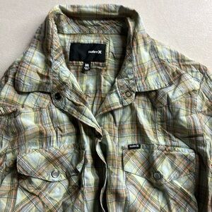 Hurley women’s plaid button up shirt.